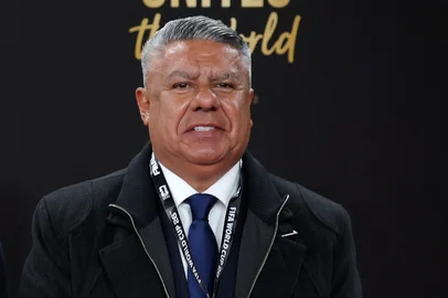 President of CONMEBOL Alejandro Dominguez, wife María Mercedes Pérez and Claudio Tapia, President of AFA<!-- NICAID(16186266) -->