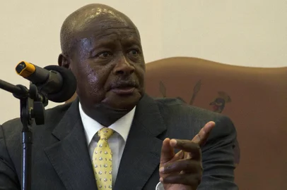 Ugandas President H.E Yoweri Museveni speaks after he signed the Anti-Homosexuality Bill on February 24, 2014 in Entebbe. The bill that was first tabled back in 2009 will see offenders when convicted serve a life imprisonment. President Museveni went ahead to say that he wont let Uganda citizens be forced into such behaviours by the Western Society. AFP PHOTO/ Isaac Kasamani<!-- NICAID(10262061) -->