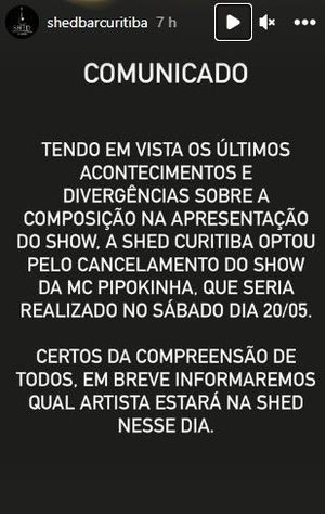 Shed Bar Curitiba @shedbarcuritiba / Instagram/Reprodução Shed Bar Curitiba @shedbarcuritiba / Instagram/Reprodução