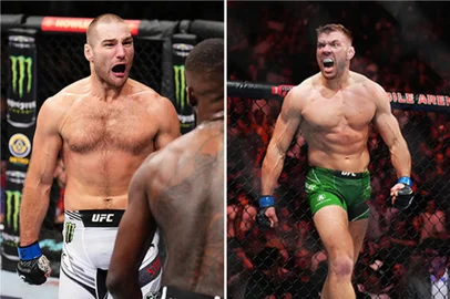 Sean Strickland e Dricus Du Plessis duelam no UFC 297, em Toronto<!-- NICAID(15653113) -->