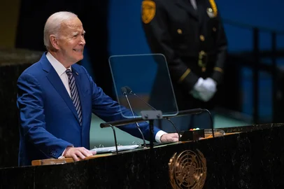 NEW YORK, NEW YORK - SEPTEMBER 19: U.S. President Joe Biden addresses the 78th session of the United Nations General Assembly (UNGA) at U.N. headquarters on September 19, 2023 in New York City. World heads of state and representatives of government will attend amidst multiple global crises such as Russia's illegal war against Ukraine, and the climate emergency.   Adam Gray/Getty Images/AFP (Photo by Adam Gray / GETTY IMAGES NORTH AMERICA / Getty Images via AFP)<!-- NICAID(15544760) -->