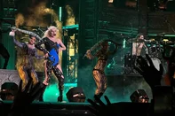 US pop star Lady Gaga performs during her concert at Copacabana beach in Rio de Janeiro, Brazil on May 3, 2025. (Photo by STRINGER / AFP)<!-- NICAID(16029432) -->