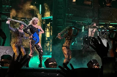 US pop star Lady Gaga performs during her concert at Copacabana beach in Rio de Janeiro, Brazil on May 3, 2025. (Photo by STRINGER / AFP)<!-- NICAID(16029432) -->