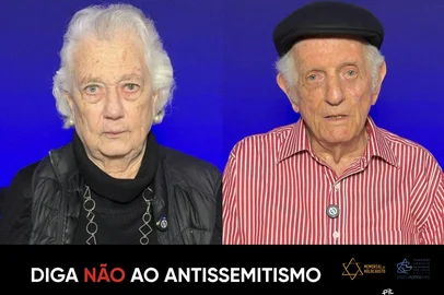 Trata-se de uma campanha da Federação Israelita de SP contra o antissemitismoAs pessoas que aparecem são Ariella Segre e Gabriel Waldman, sobreviventes do Holocausto. <!-- NICAID(16092702) -->