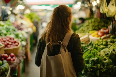 Woman shopping fresh produce farmers market aisleeco conscious young woman using a reusable shopping bag in an urban green market, vibrant fresh produce in the background, warm natural lighting, lifestyle photography . --ar 3:2 --v 6.1 Job ID: 899e3356-065d-476e-b972-45ba7d01a6b1Indexador: bismilah0085Fonte: 1213834748<!-- NICAID(16064121) -->