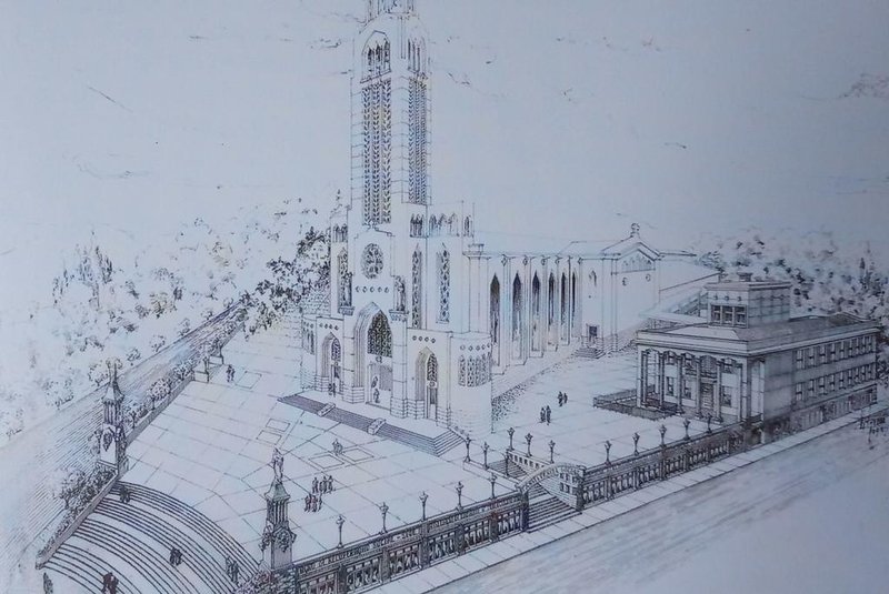 Projeto do entorno da Igreja São Pelegrino em 1957, de autoria do arquiteto Vitorino Zani.<!-- NICAID(15322532) -->