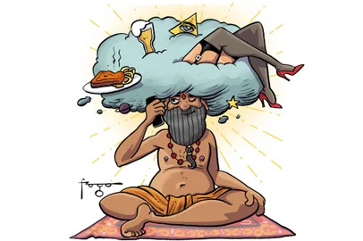 Ilustração de Fraga para a coluna de David Coimbra da Superedição de ZH dos dias 20 e 21 de fevereiro de 2021.Tìtulo do texto: É impossível meditar às sextas-feiras.<!-- NICAID(14718848) -->