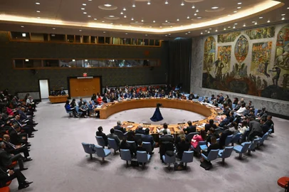 The United Nations Security Council meets on the situation in the Middle East, including the Palestinian question, at the UN headquarters in New York on March 25, 2024. (Photo by ANGELA WEISS / AFP)<!-- NICAID(15715245) -->