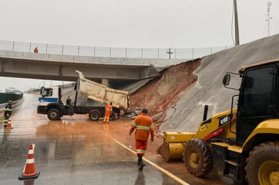 Talude da BR-116, no Contorno de Pelotas, desmorona após chuva. Foto: Facebook DNIT - Departamento Nacional de Infraestrutura de Transportes / Reprodução<!-- NICAID(15080661) -->