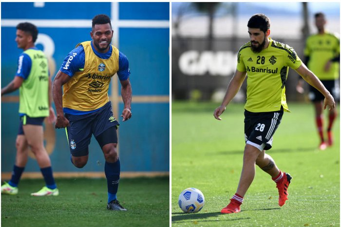 Montagem com fotos de Lucas Uebel e Ricardo Duarte / Grêmio/Inter/Divulgação