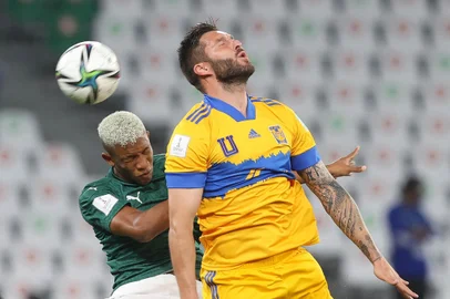 O time da SE Palmeiras, em jogo contra a equipe do CF Tigres UANL, durante partida válida pela semi final, da Copa do Mundo de Clubes da FIFA 2020, no Estádio Education City. (Foto: Cesar Greco)Indexador: Cesar Greco<!-- NICAID(14708963) -->