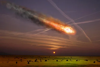Meteoro, terra, dinossauro. Foto: PRUSSIA ART / stock.adobe.comFonte: 74535477<!-- NICAID(15063709) -->