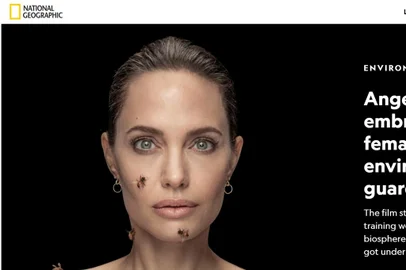 Angelina Jolie posa coberta de abelhas para campanha da Unesco<!-- NICAID(14788828) -->