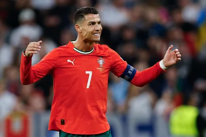Portugal's forward #07 Cristiano Ronaldo reacts during the UEFA Nations League semi-final football match between Germany and Portugal in Munich, southern Germany on June 4, 2025. (Photo by Alexandra BEIER / AFP)<!-- NICAID(16052642) -->