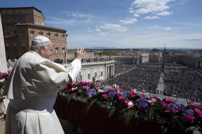 Papa Francisco em evento de celebração da Páscoa, ocorrido no Vaticano, em Roma, na manhã deste domingo, 17 de abril de 2022.