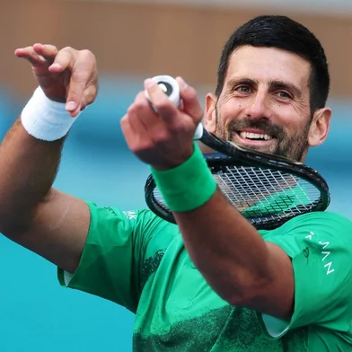Novak Djokovic of Serbia celebrates his win against Rinky Hijikata of Australia