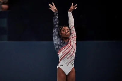 Simone Biles Rising. Simone Biles in Simone Biles Rising. Cr. Courtesy of Netflix Â© 2024<!-- NICAID(15845618) -->