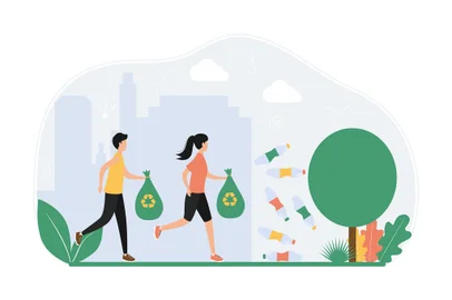Concept plogging. Teenagers volunteers run in the park, collect garbage, plastic, bottles in trash bags. Eco protection, picking up in nature. Flat vector illustration isolated on white background.Concept plogging. Teenagers volunteers run in the park, collect garbage, plastic, bottles in trash bags. Eco protection, picking up in nature. Flat vector illustration isolated on white background.Fonte: 301245092<!-- NICAID(15594146) -->