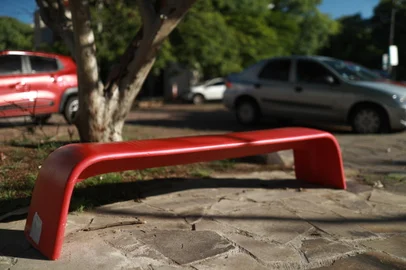 Porto Alegre, RS, Brasil, 26-12-2024: O significado por trás do banco vermelho instalado na Redenção. Foto: Renan Mattos / Agência RBS<!-- NICAID(15942863) -->