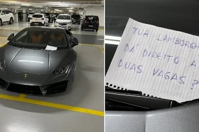 Tweet feito por Ana Clara no Twiter em dez 2022 sobre lamborghini em duas vagas em shoppijng