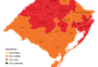 Mapa preliminar indica 13 regiões em bandeira vermelha e oito na cor laranja no RS