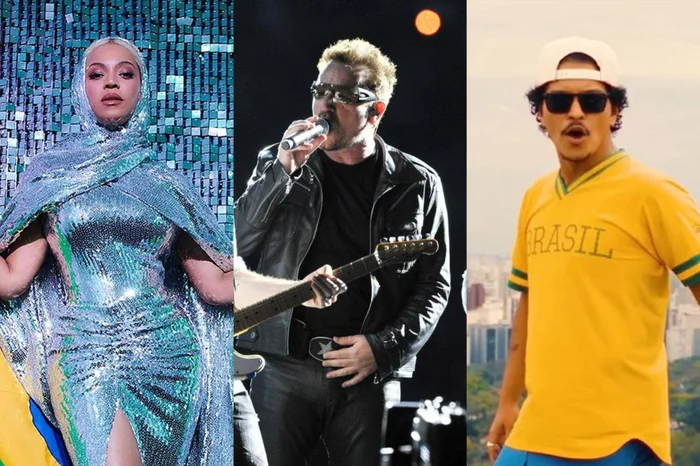 Instagram / @beyonce; @brunomars / Reprodução; Boris Roessler / AFP Instagram / @beyonce; @brunomars / Reprodução; Boris Roessler / AFP