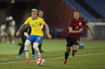 Brasil x Espanha - Final da Olimpíada de Tóquio 2020. Antony. Lucas Figueiredo/CBF