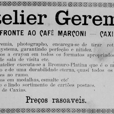 Anúncio do Atelier Geremia publicado em 9 de dezembro de 1911 no jornal Cidade de Caxias.<!-- NICAID(15883772) -->