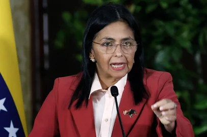 Venezuela's Vice President Delcy Rodriguez speaks during a meeting with the Diplomatic Corps, in Caracas, on June 23, 2025. President Donald Trump said on January 3, 2026, that US forces had captured Venezuela's leader Nicolas Maduro after bombing the capital Caracas and other cities in a dramatic climax to a months-long standoff between Trump and his Venezuelan arch-foe. (Photo by Pedro MATTEY / AFP)<!-- NICAID(16211559) -->