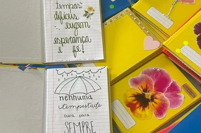 O Grupo de Voluntários Amor em Movimento, comprou materiais escolares, cadernos, lápis de cor, estojo, lápis e borracha, para enviarmos às crianças atingidas pela enchente, nos municípios vizinhos.Algumas turmas também participaram da ação, escrevendo mensagens de apoio e decorando as capas dos cadernos! A 3ª série do Ensino Médio e e as crianças do 3° ano do Fundamental I também participaram da ação.<!-- NICAID(15539337) -->