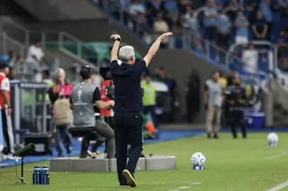 PORTO ALEGRE, RS, BRASIL, 14-04-2026 Grêmio vs Deportivo Riestra. Duelo válido pela fase de grupos da Copa Sul-Americana 2026. Foto: Renan Mattos/Agência RBS<!-- NICAID(16266027) -->