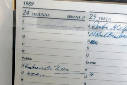Antiga agenda de José Saramago, preservada pela Fundação José Saramago, que mostra uma entrevista com Zero Hora.<!-- NICAID(15917727) -->