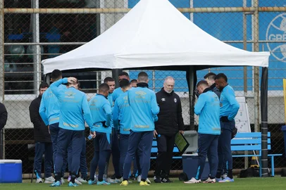 PORTO ALEGRE, RS, BRASIL, 02-07-2025: Grêmio recebe o Aimoré no CT Luiz Carvalho para jogo treino durante parada do mundial de clubes FIFA. Foto: André Ávila/ Agência RBS<!-- NICAID(16071851) -->
