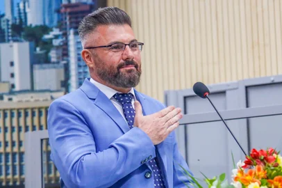 Prefeito de Novo Hamburgo, Gustavo Finck (PP), na cerimônia de posse na Câmara Municipal.<!-- NICAID(15946220) -->