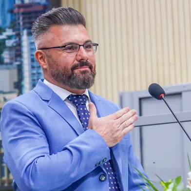 Prefeito de Novo Hamburgo, Gustavo Finck (PP), na cerimônia de posse na Câmara Municipal.<!-- NICAID(15946220) -->