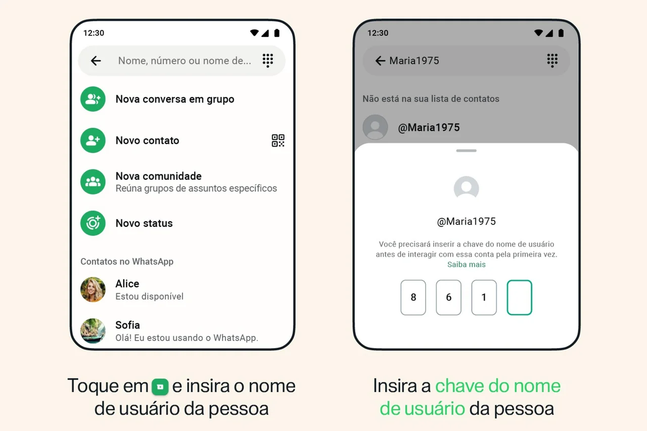 Com o recurso, será necessário nome de usuário e chave para entrar em contato com alguém pela primeira vez.