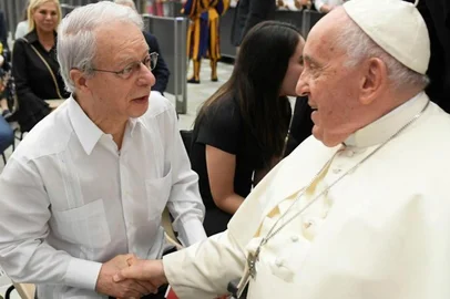 Frei Betto e Papa Francisco em 23 de agosto de 2023 <!-- NICAID(16028224) -->