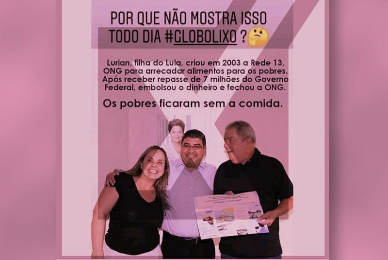 ONG Rede 13 não foi criada por filha de Lula nem recebeu dinheiro do governo<!-- NICAID(15495068) -->