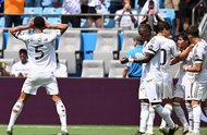 Real Madrid's English midfielder #05 Jude Bellingham celebrates after scoring the opening goal during the FIFA Club World Cup 2025 Group H football match between Spain's Real Madrid and Mexico's Pachuca at the Bank of America stadium in Charlotte on June 22, 2025. (Photo by Federico PARRA / AFP)Editoria: SPOLocal: CharlotteIndexador: FEDERICO PARRASecao: soccerFonte: AFPFotógrafo: STF<!-- NICAID(16065050) -->