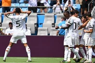 Real Madrid's English midfielder #05 Jude Bellingham celebrates after scoring the opening goal during the FIFA Club World Cup 2025 Group H football match between Spain's Real Madrid and Mexico's Pachuca at the Bank of America stadium in Charlotte on June 22, 2025. (Photo by Federico PARRA / AFP)Editoria: SPOLocal: CharlotteIndexador: FEDERICO PARRASecao: soccerFonte: AFPFotógrafo: STF<!-- NICAID(16065050) -->