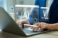 Businessman use artificial intelligence AI technology for enhanced work efficiency data analysis and efficient tools, Unlocking work potential with AI solutions chatbot help solve work problems.<!-- NICAID(16055534) -->