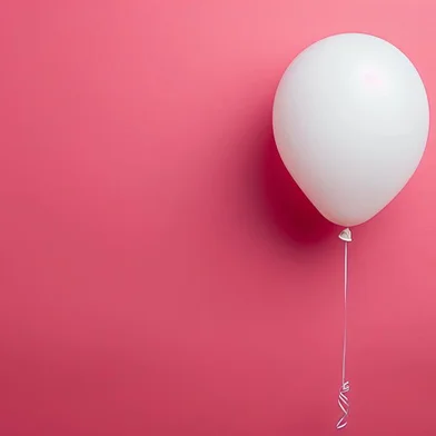 Balão branco voando em um fundo rosa. <!-- NICAID(15840150) -->