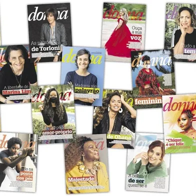Arte de Jéssica Jank sobre reproduções de capas da Revista Donna de 2021<!-- NICAID(14978915) -->