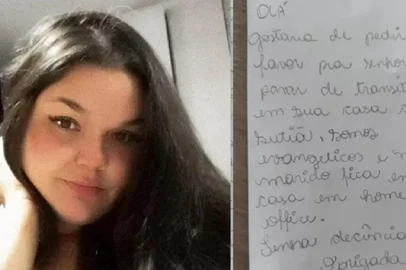 Mulher recebe bilhete anônimo pedindo para que pare de andar de sutiã em casa.<!-- NICAID(14903488) -->