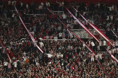 Fans of Estudiantes de La Plata cheer for their team during the Copa Libertadores group stage first leg football match between Argentina's Estudiantes de La Plata and Brazil's Gremio at the Jorge Luis Hirschi Stadium in La Plata, Argentina, on April 23, 2024. (Photo by ALEJANDRO PAGNI / AFP)<!-- NICAID(15743348) -->