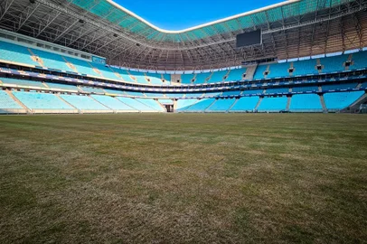 Gramado da Arena do Grêmio ainda não está pronto para receber jogos. Foto: Emanuel Prestes / Arena do Grêmio / Divulgação<!-- NICAID(15823562) -->