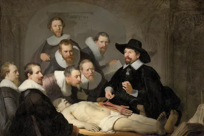 A Lição de Anatomia do Dr. Nicolaes Tulp (1632), tela pintada por Rembrandt<!-- NICAID(15507053) -->
