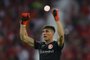 Internacional's Uruguayan goalkeeper Sergio Rochet celebrates after defeating Bolivar during the Copa Libertadores quarterfinals second leg football match between Brazil's Internacional and Bolivia's Bolivar, at the Beira-Rio stadium in Porto Alegre, Brazil, on August 29, 2023. (Photo by SILVIO AVILA / AFP)<!-- NICAID(15528974) -->