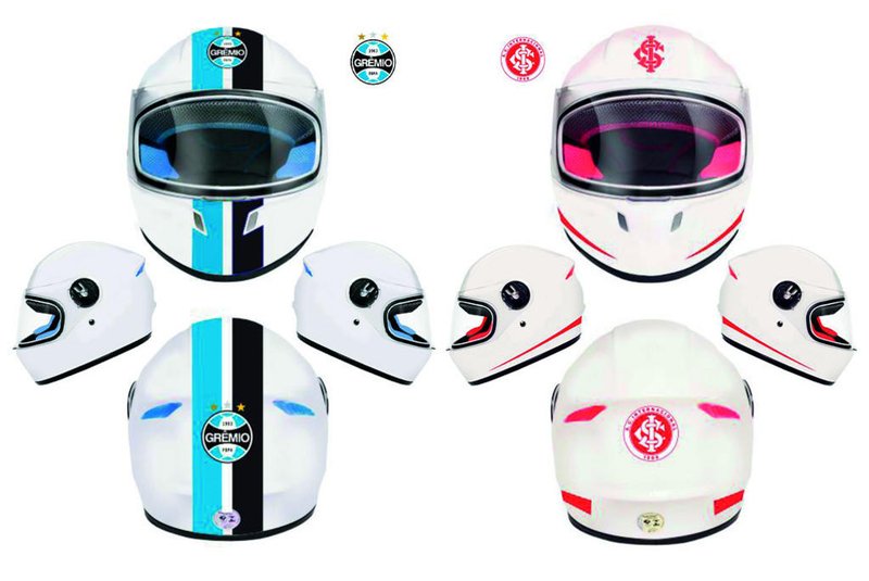 Parceria entre Fama Licensing e Taurus Helmets produzem capacetes para motos da dupla grenal. Foto: Fama Licensing / Divulgação<!-- NICAID(15595607) -->