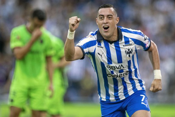 Monterrey's forward Rogelio Funes Mori celebrates after scoring against Bravos de Juarez during the Mexican Apertura 2023 tournament football match at the BBVA Bancomer stadium in Monterrey, Mexico, on October 7, 2023. (Photo by Julio Cesar AGUILAR / AFP)Editoria: SPOLocal: MonterreyIndexador: JULIO CESAR AGUILARSecao: soccerFonte: AFPFotógrafo: STR<!-- NICAID(15621135) -->